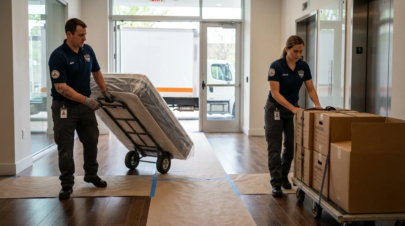 Professional apartment movers loading elevator in Mays Landing, NJ